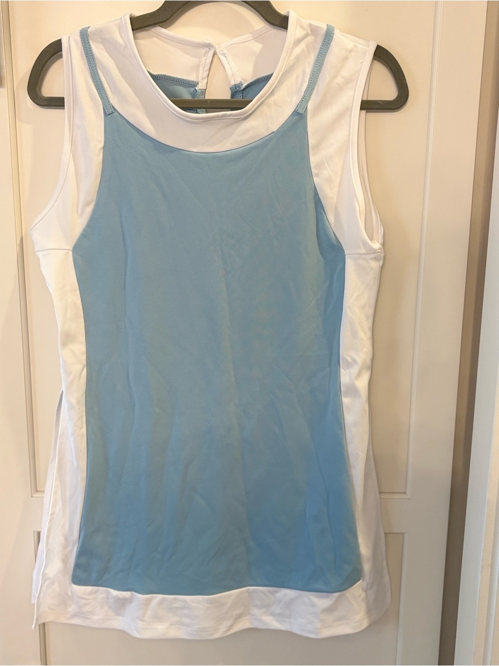 Light Blue and White Sleeveless Dress with  shorts.